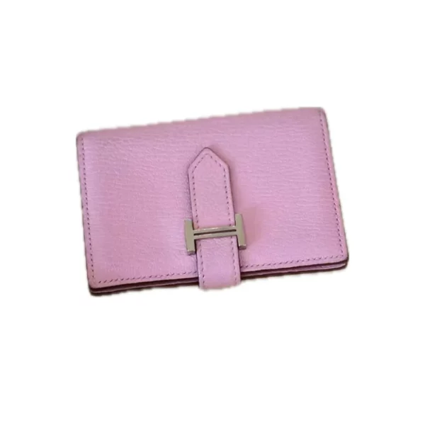 【二手】2019 BEARN CARD HOLDER MAUVE SYLVESTRE 山羊皮粉色銀扣 PD1052