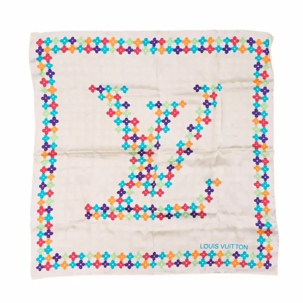 250306 直播編號 1 : 【二手】LOUIS VUITTON X TAKASHI MURAKAMI 花卉印花絲巾 401910 E22117