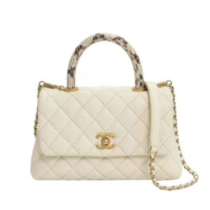 直播編號 31 : 【二手】 CHANEL 帶頂部蛇皮手柄翻蓋包 A92990 E19130