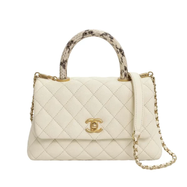 直播編號 31 : 【二手】 CHANEL 帶頂部蛇皮手柄翻蓋包 A92990 E19130
