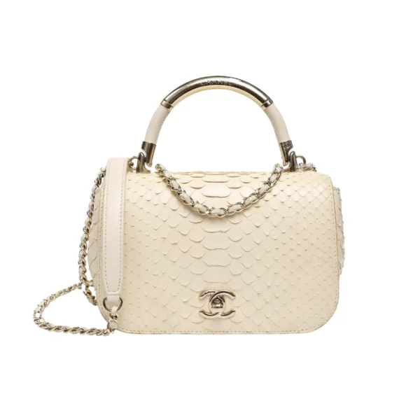 直播編號 33 : 【二手】CHANEL 蟒蛇皮帶頂部手柄翻蓋包 A93751 S3708
