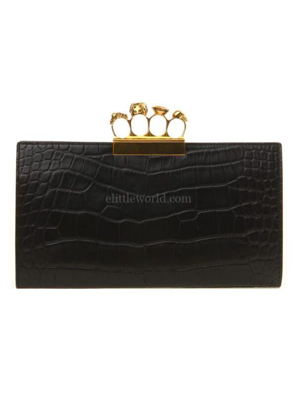 【二手】ALEXANDER MCQUEEN 仿鱷皮壓紋指節環手拿包