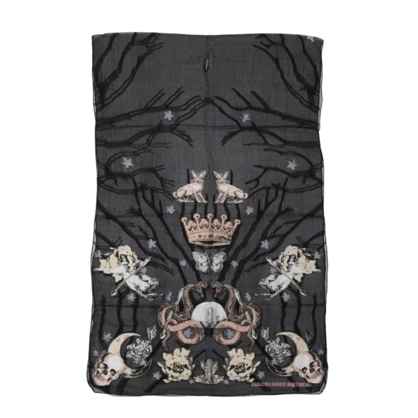 【全新】ALEXANDER MCQUEEN 骷顱頭印花真絲圍巾 E21100