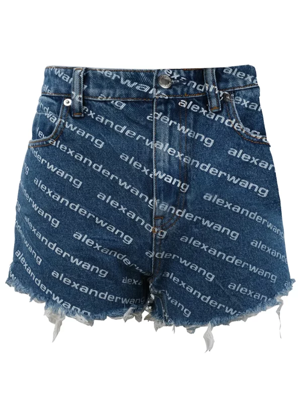 【二手】ALEXANDER WANG BITE 徽標印花牛仔短褲 26