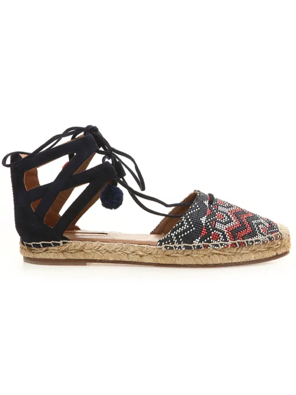 【二手】AQUAZZURA 圖案編織系帶涼鞋 37