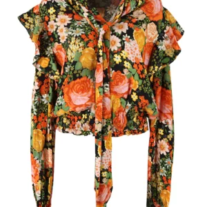 【二手】BALENCIAGA 花卉印花荷葉邊飾上衣 36