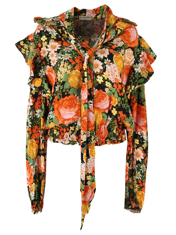 【二手】BALENCIAGA 花卉印花荷葉邊飾上衣 36