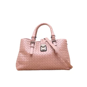 【二手】BOTTEGA VENETA ROMA 粉色織皮手提袋PD1370