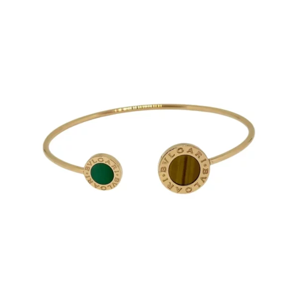 【二手】BVLGARI 18K金 虎眼石配孔雀石 手環 PD1317