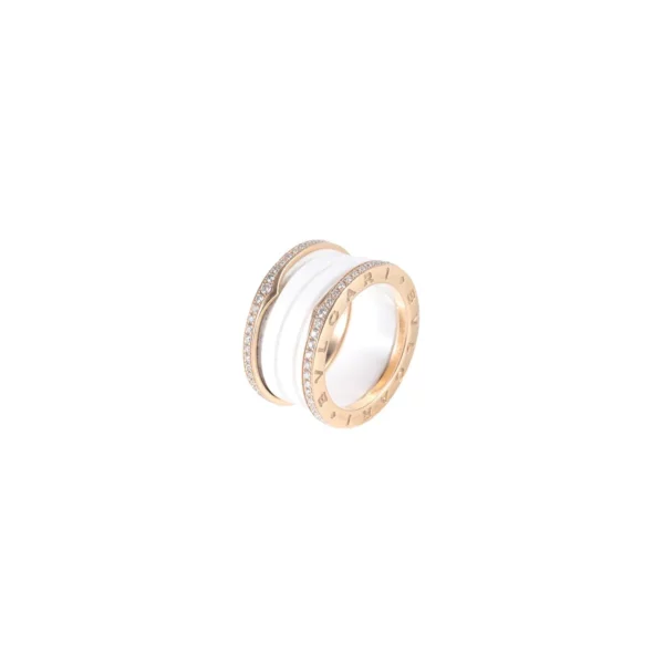 【二手】BVLGARI B.ZERO1 18K玫瑰金白陶瓷四圈戒指54 PD1536