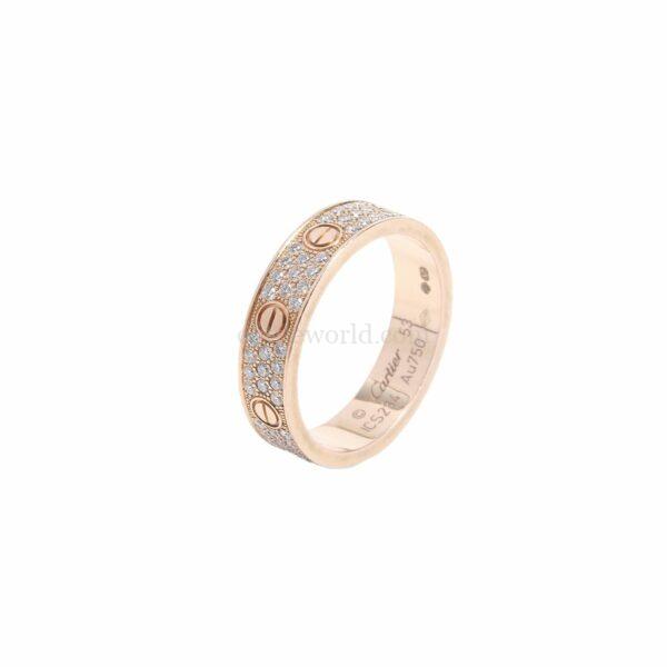 【二手】CARTIER LOVE 18K玫瑰金密鑲鑽石戒指 53 VV2214