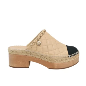 【二手】CHANEL 鏈條絎縫皮革木屐 37 E22140