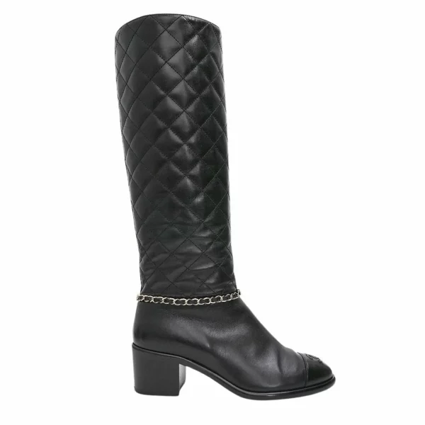 【二手】CHANEL 高跟長靴 37.5 G35090 E21927