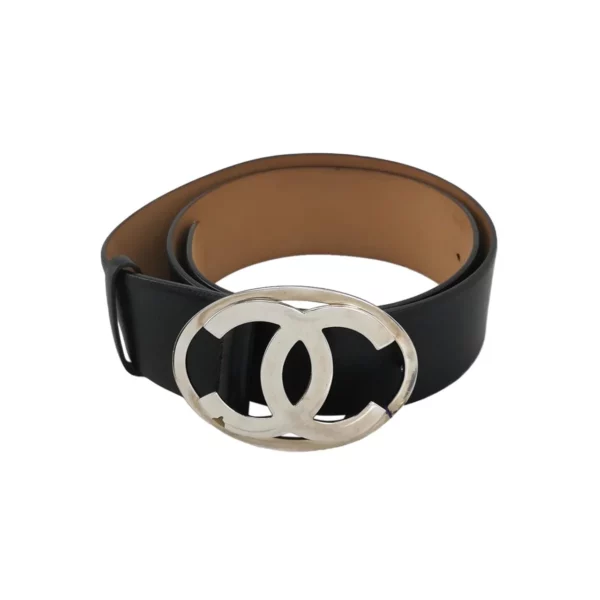 【二手】CHANEL CC 黑色牛皮皮帶 85 PD1281