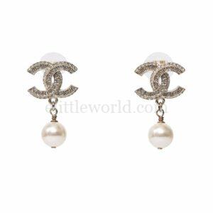 【未使用品】CHANEL CC 水晶珍珠吊墜耳環 A86506 E18573