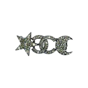 【二手】CHANEL CC 水鑽 星星 月亮 灰銀色 胸針 PD1010