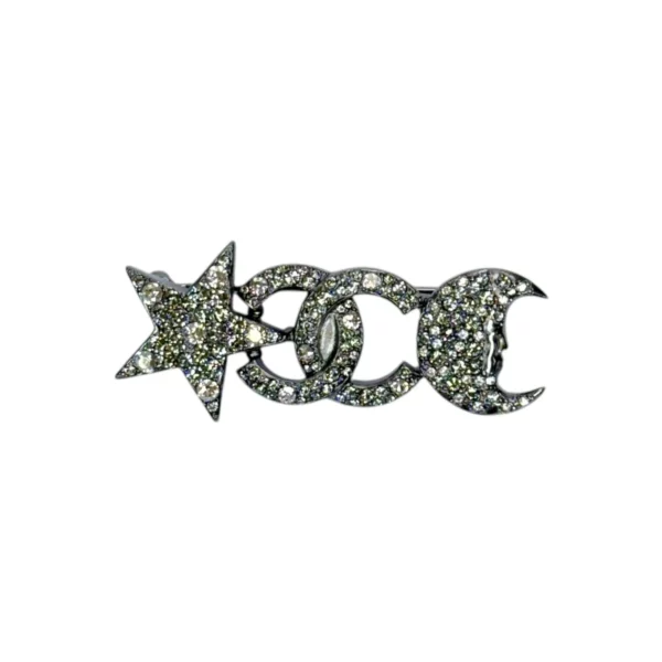 【二手】CHANEL CC 水鑽 星星 月亮 灰銀色 胸針 PD1010