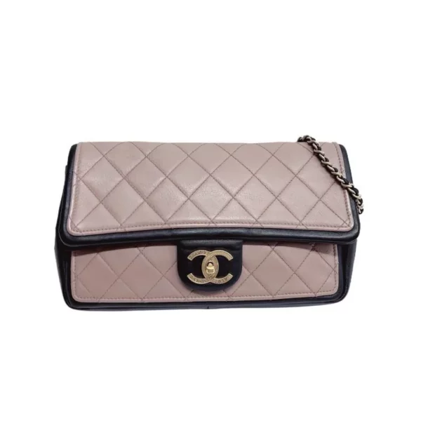 【二手】CHANEL CC 黑色和粉膚色垂蓋手袋 PD1228