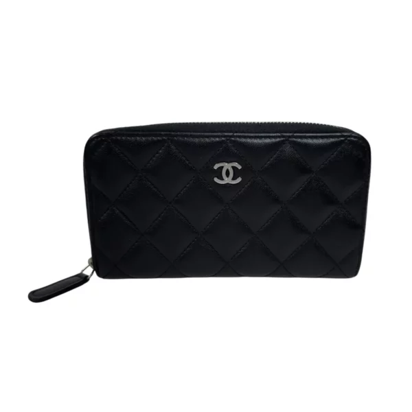 【二手】 CHANEL CC 黑銀配色 拉鍊錢包 PD1252