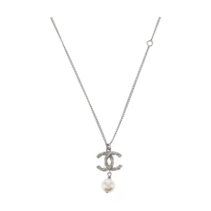【二手】CHANEL CC 珍珠吊咀銀頸鏈 PD1525