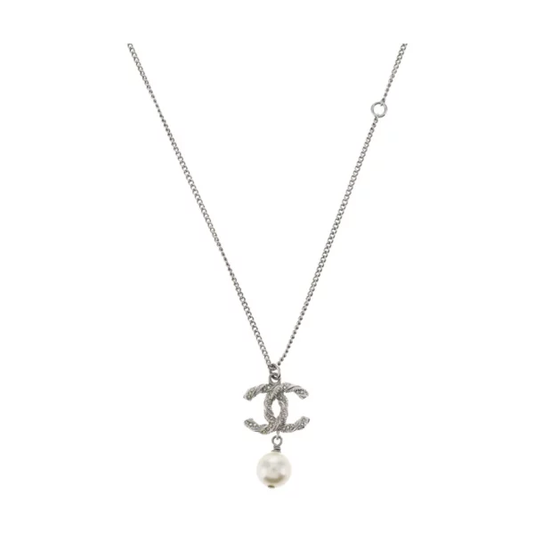 【二手】CHANEL CC 珍珠吊咀銀頸鏈 PD1525