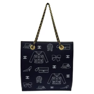 【中古】CHANEL CC 黑色印花肩背包 PD1750
