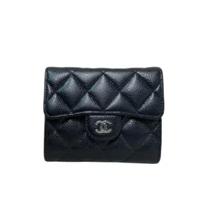 【二手】CHANEL CC 黑金荔枝皮短錢包 PD1793