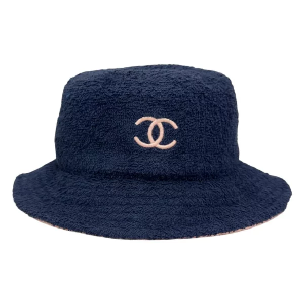 【二手】CHANEL CC 深藍拼粉紅 漁夫帽 PD1904