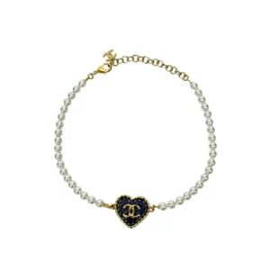 【二手】CHANEL CC 牛仔愛心 珍珠短項鏈 PD1928