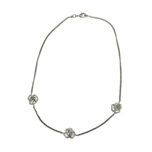【二手】CHANEL CC 山茶花水鑽 銀色項鏈 PD1992