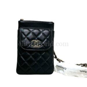 【未使用品】CHANEL CC 黑色鏈條手機包 PD2093