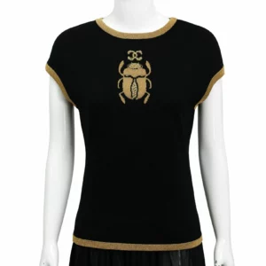 【二手】CHANEL CC SCARAB LUREX 羊毛針織圓領毛衣 34 P61610 E21900