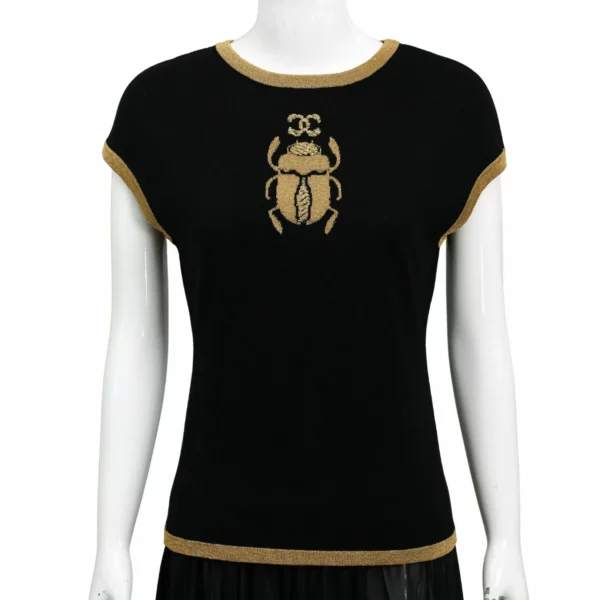 【二手】CHANEL CC SCARAB LUREX 羊毛針織圓領毛衣 34 P61610 E21900