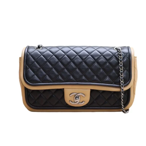 【二手】CHANEL CF 銀扣拼色單肩包 PD1094