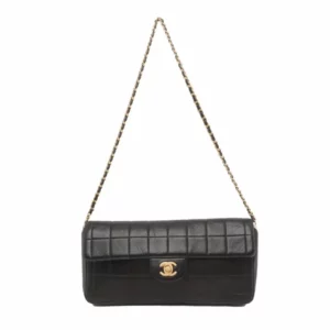 【二手】CHANEL CHOCOLATE BAR 黑金羊皮斜挎包 PD1262