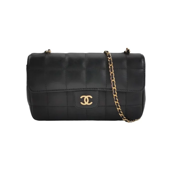 【二手】CHANEL CHOCOLATE BAR 黑金羊皮斜挎包 PD1586