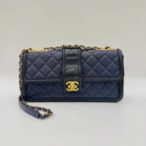 【二手】CHANEL ELEGANT CC 藍色/黑色拼色鏈條垂蓋手袋 PD1013