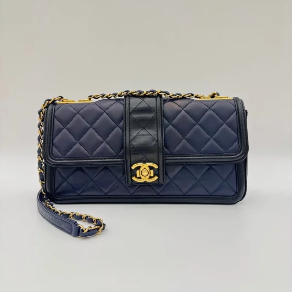 【二手】CHANEL ELEGANT CC 藍色/黑色拼色鏈條垂蓋手袋 PD1013