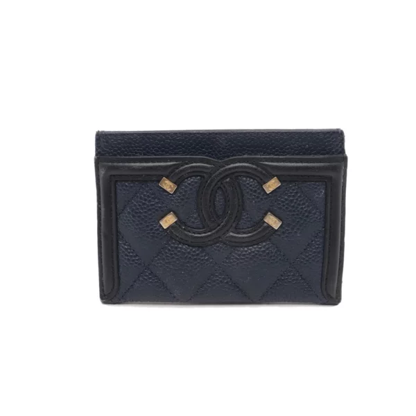 【二手】CHANEL FILIGREE 深藍色卡包 PD1027