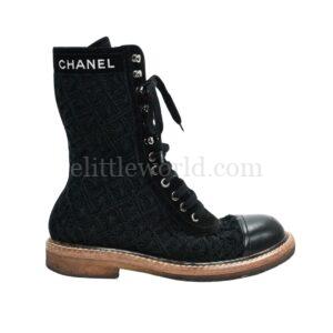【二手】CHANEL 山茶花刺繡繫帶平底靴 G34863 37 E19084