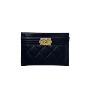 【二手】CHANEL LEBOY 深藍色金扣卡包 PD1759
