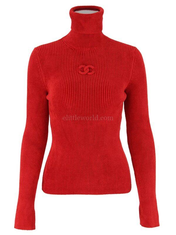 【二手】CHANEL LOGO 嵌花高領毛衣 38