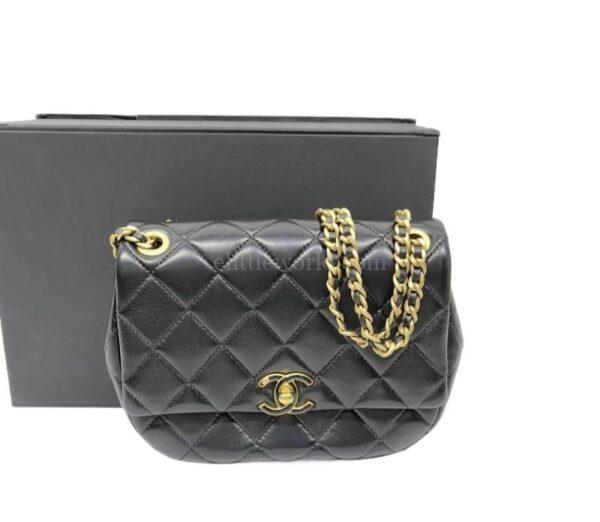 【二手】CHANEL 經典羊皮黑色翻蓋包 PD2075