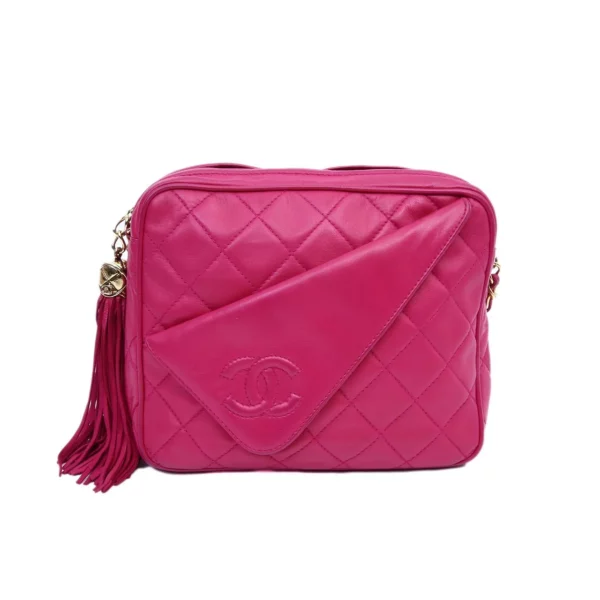 【中古】CHANEL VINTAGE 玫紅相機包 PD1181