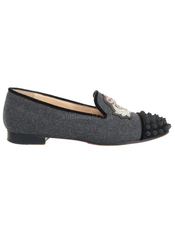 【二手】CHRISTIAN LOUBOUTIN 徽章刺繡皮革樂福鞋 36.5