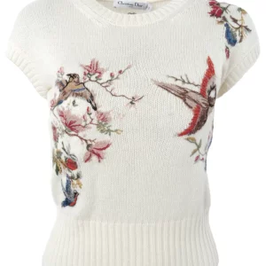 【二手】DIOR 圖案刺繡羊絨背心 36