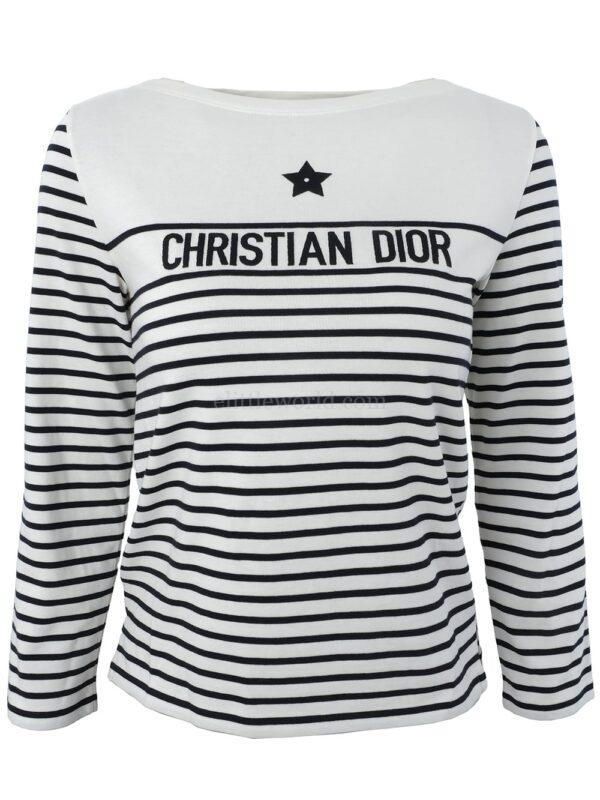 【二手】DIOR LOGO 刺繡條紋上衣 XS
