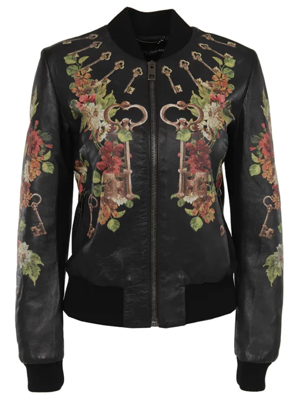 【二手】DOLCE & GABBANA 圖案印花皮夾克 42