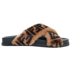 【二手】FENDI FF交叉細節毛毛拖鞋 35