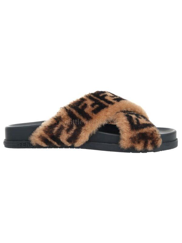 【二手】FENDI FF交叉細節毛毛拖鞋 35